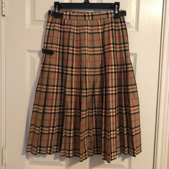 Vintage 60s Scottish Tan Plaid Wool Kilt Skirt - Picture 2 of 5